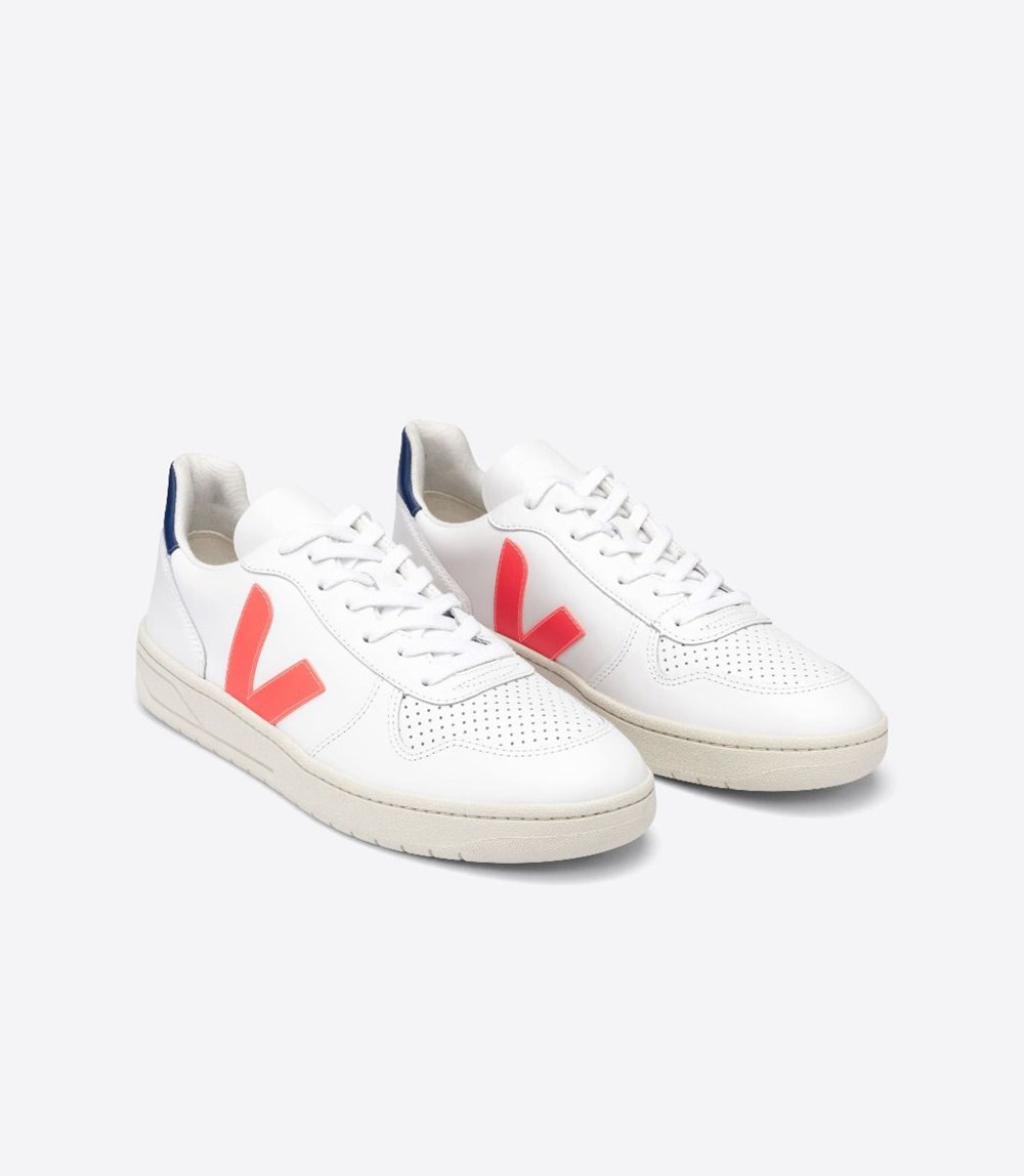 Veja Trainers Mens White/Orange - V-10 Leather - ZGNR-31975